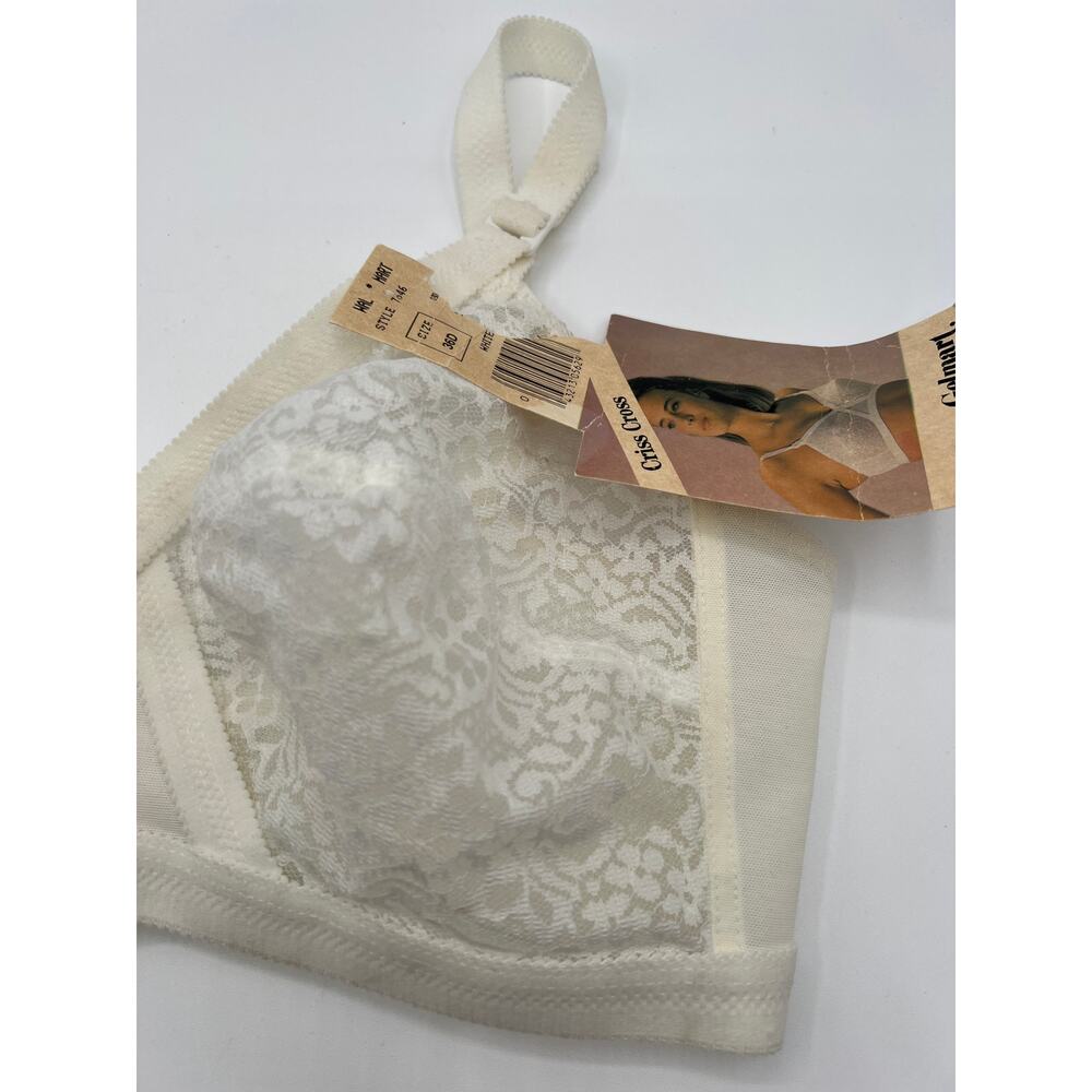 NWT 70'S VINTAGE GELMART BRA CRISS CROSS LACE STRETCH STRAP SIZE 36D WHITE - Picture 6 of 13